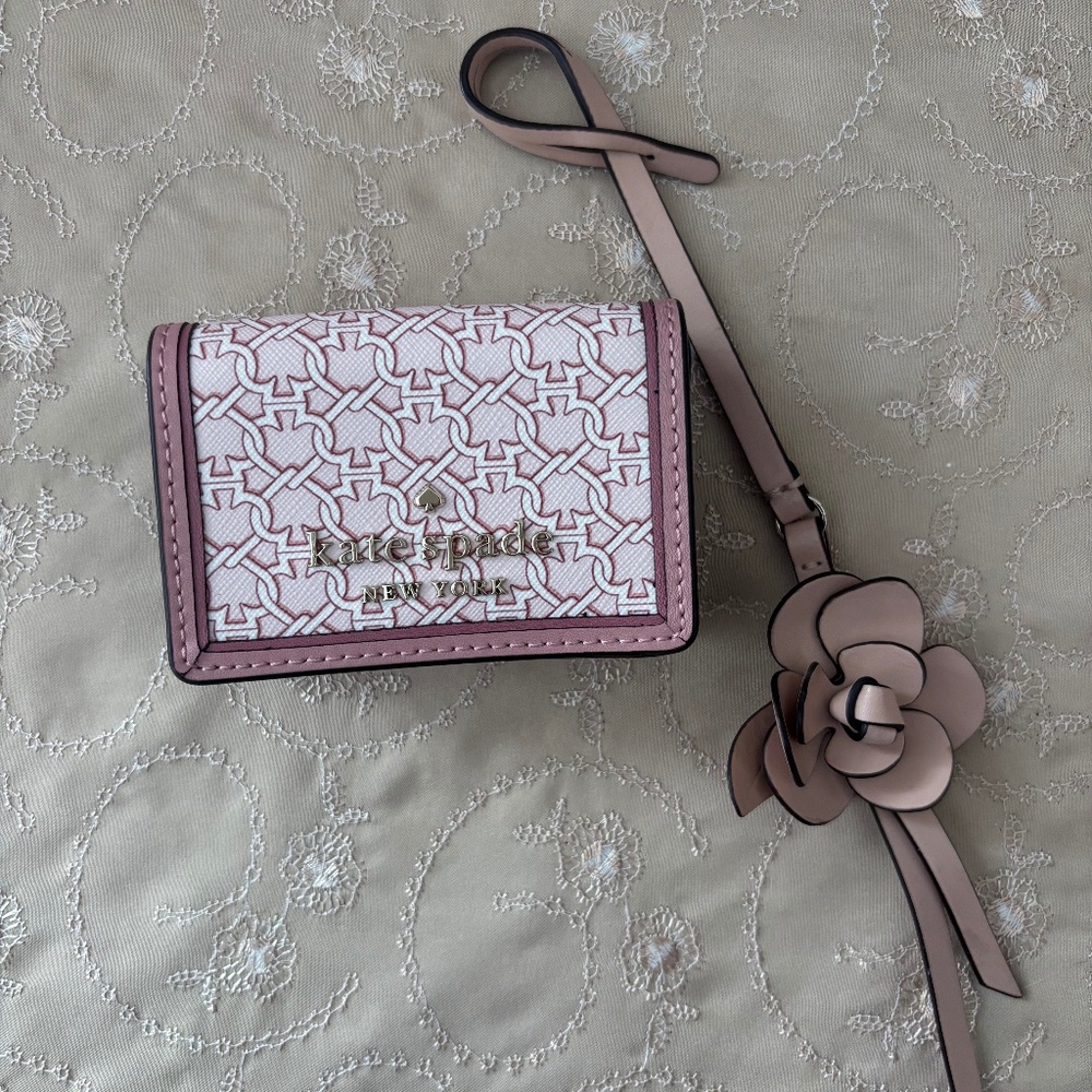 kate spade New York micro link trifold wallet - pink/mauve w/bonus